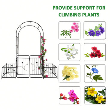 Metal Garden Arch With Gate 79.5'' Wide X 86.6'' High Climbing Plants Support Rose Arch Outdoor