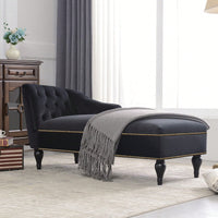 Elegant 58 Velvet Chaise Lounge Chair with Button Tufting Nailhead Trim and Solid Wood Legs for Living Room Office