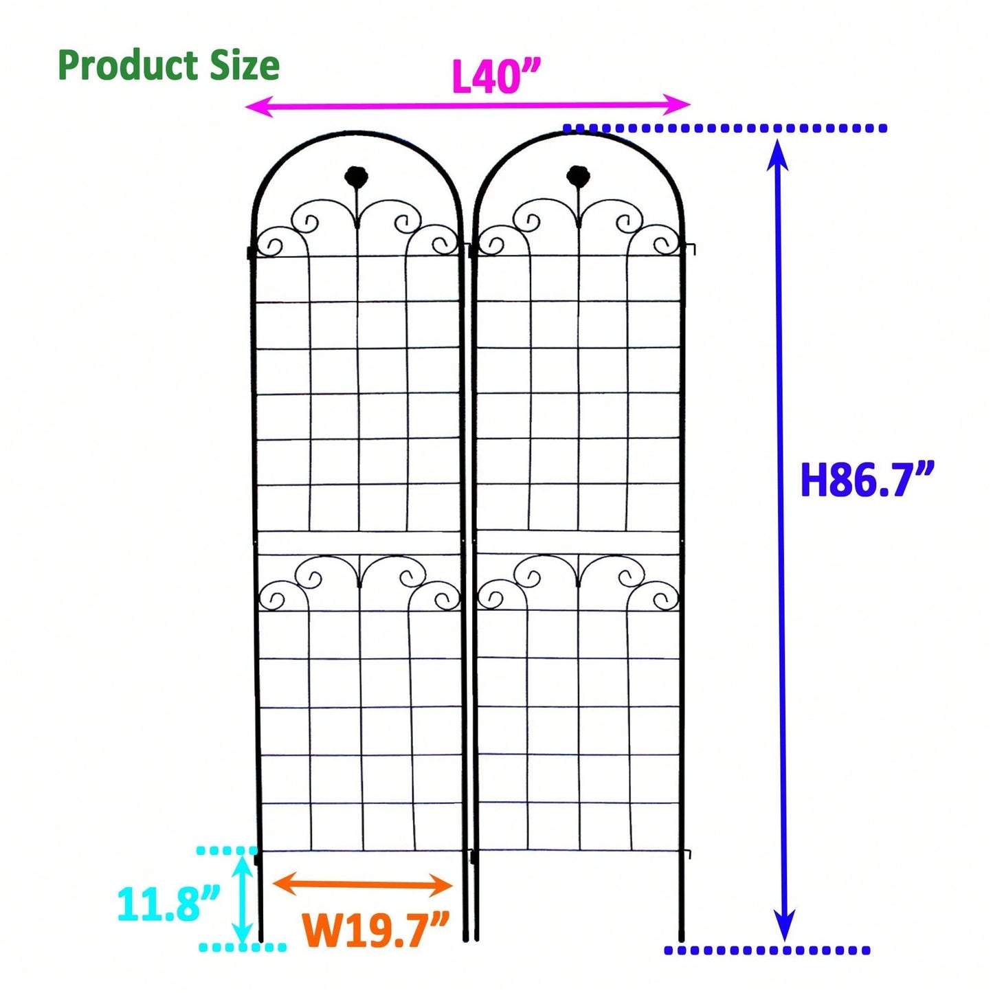 Metal Garden Trellis For Climbing Plants Outdoor 86.7'' X 19.7'' Rustproof Plant Support Rose Trellis Netting Trellis