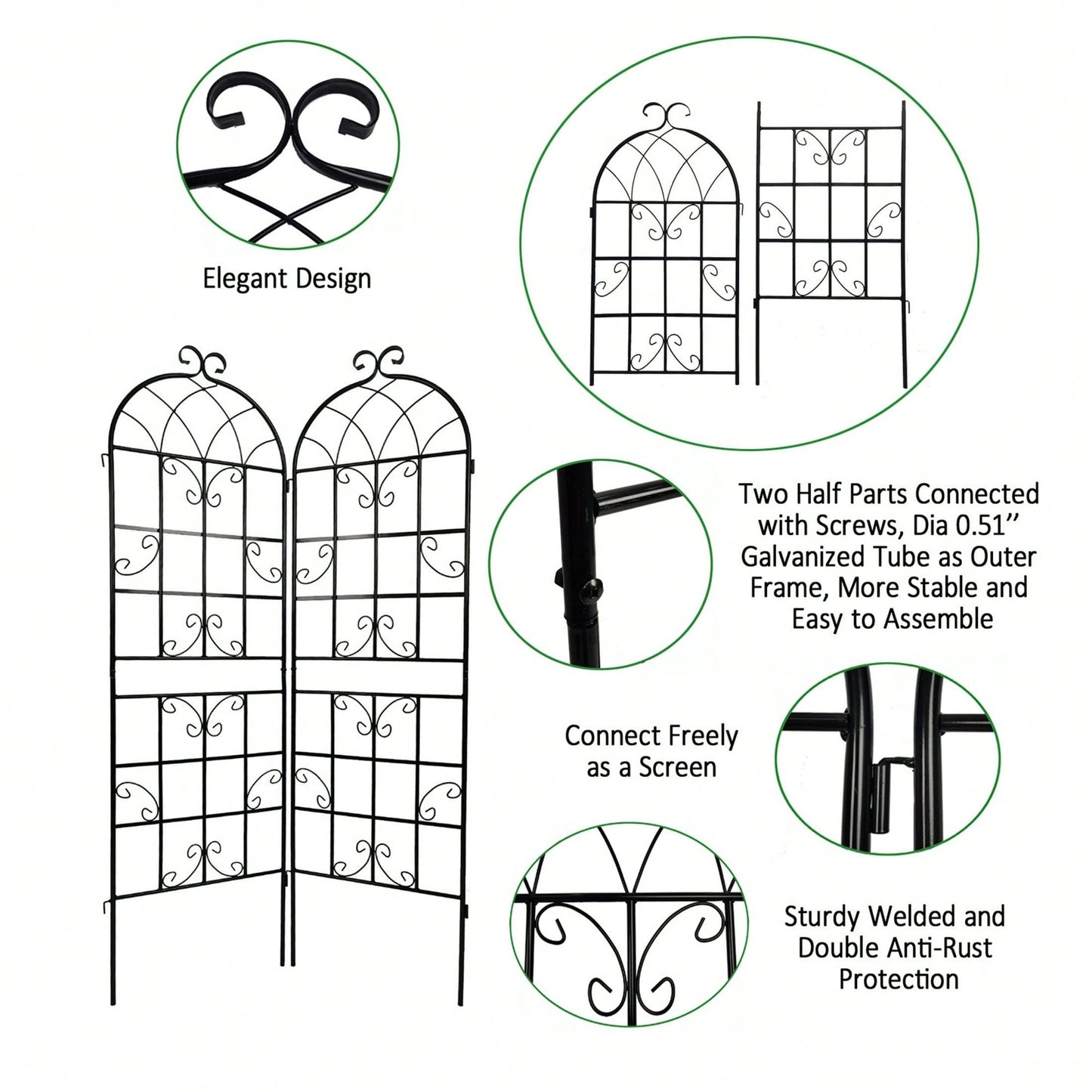 4 Pack Metal Garden Trellis 71" X 19.7" Rustproof Trellis For Climbing Plants Outdoor Flower Support