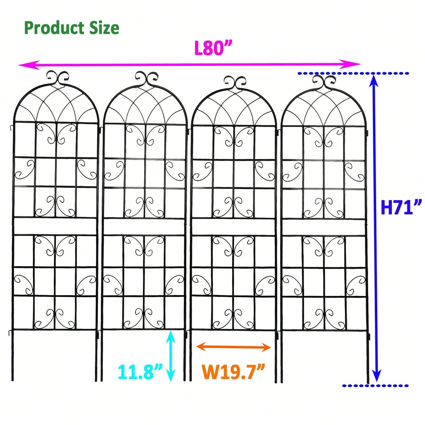 4 Pack Metal Garden Trellis 71" X 19.7" Rustproof Trellis For Climbing Plants Outdoor Flower Support