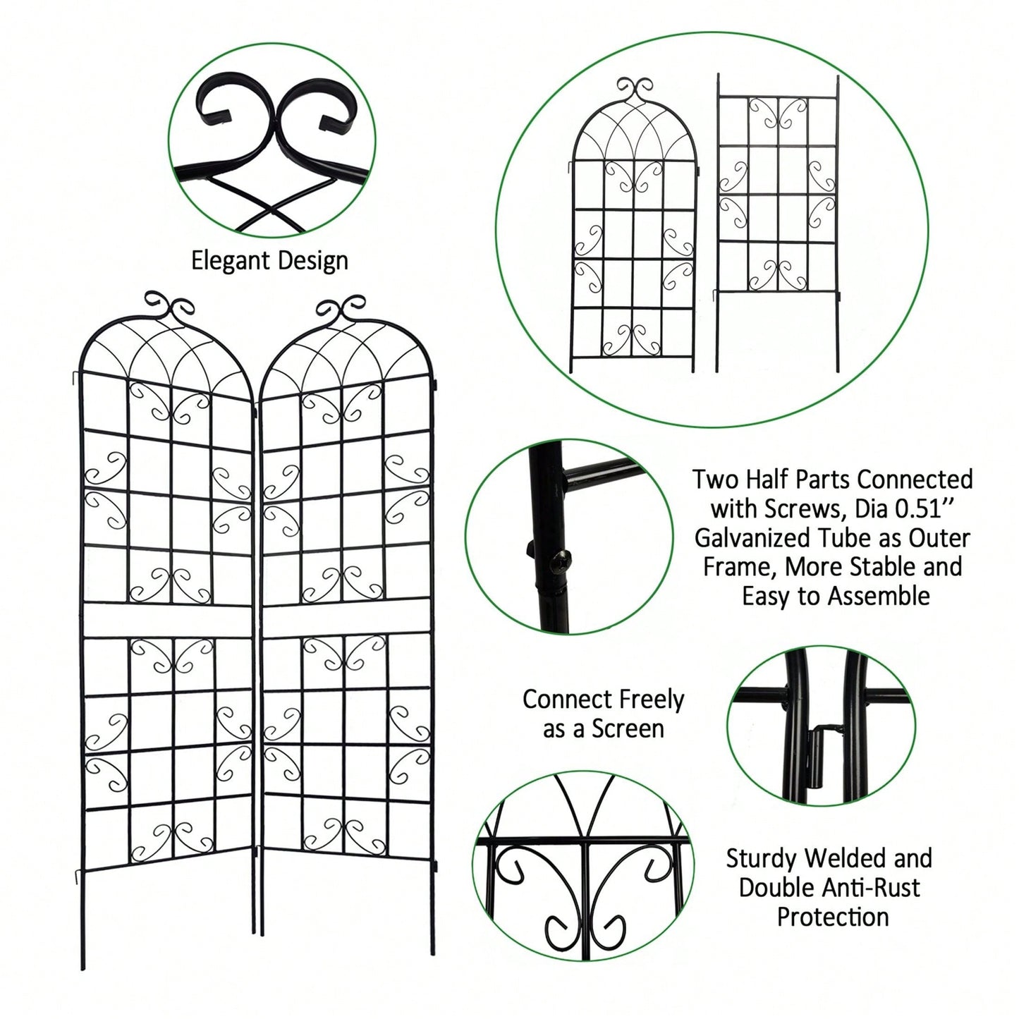 Metal Garden Trellis 86.7" X 19.7" Rustproof Trellis For Climbing Plants Outdoor Flower Support