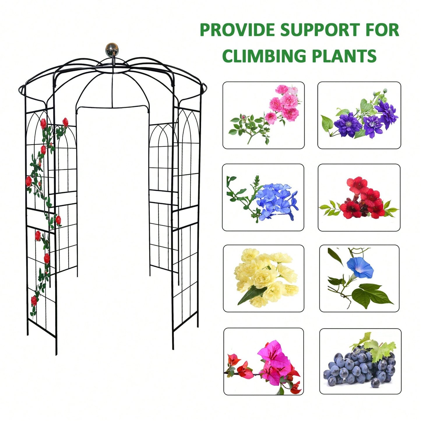 Metal Garden Arch Iron Garden Arbors Gazebo Dia81.3'' x 114.2'' High Birdcage Shape Pergola Pavilion for Wedding Ceremony
Outdoor Black