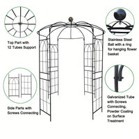 Metal Garden Arch Iron Garden Arbors Gazebo Dia81.3'' x 114.2'' High Birdcage Shape Pergola Pavilion for Wedding Ceremony
Outdoor Black