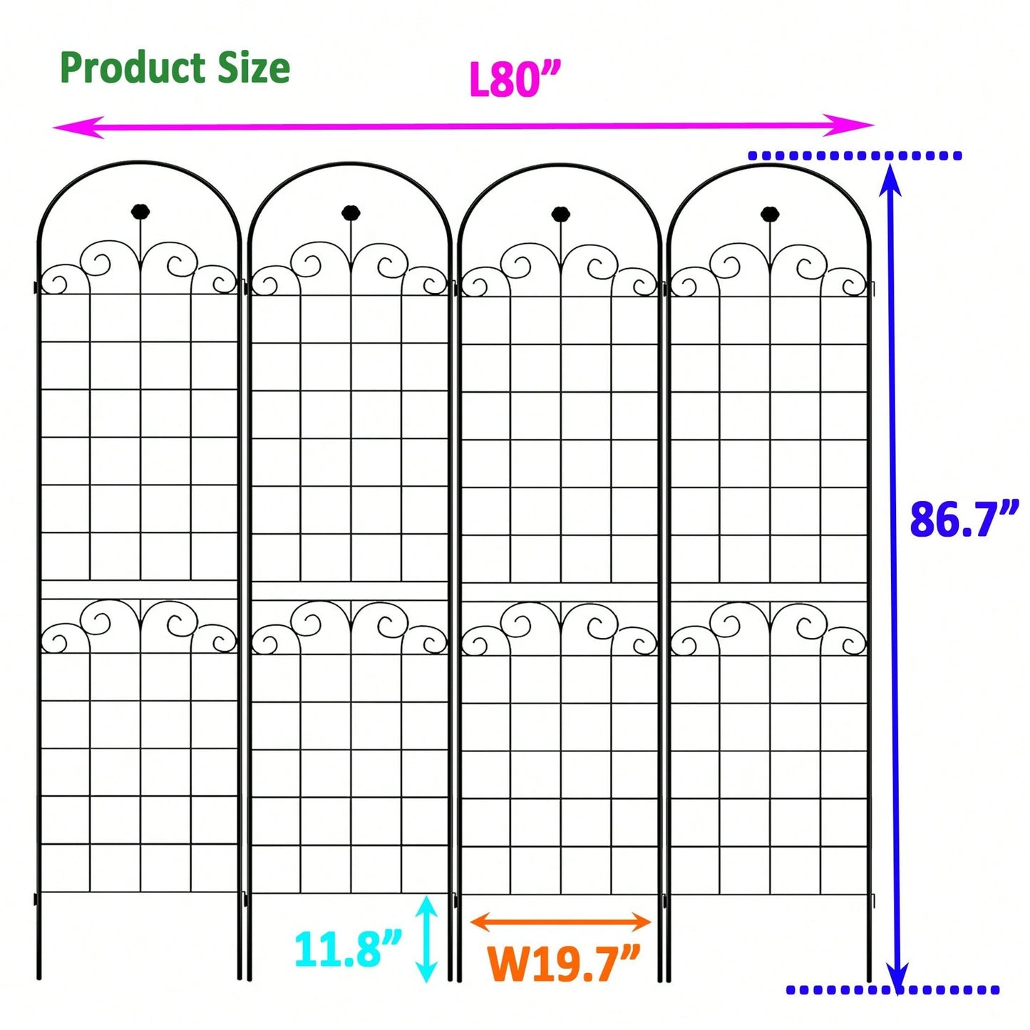 Metal Garden Trellis For Climbing Plants Outdoor 86.7'' X 19.7'' Rustproof Plant Support Rose Trellis Netting Trellis