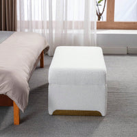 Boucle Fabric Loveseat Ottoman Footstool Bedroom Bench Shoe Bench Gold Metal Legs Ivory White