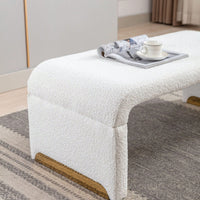 Boucle Fabric Loveseat Ottoman Footstool Bedroom Bench Shoe Bench Gold Metal Legs Ivory White