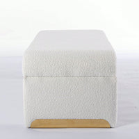 Boucle Fabric Loveseat Ottoman Footstool Bedroom Bench Shoe Bench Gold Metal Legs Ivory White