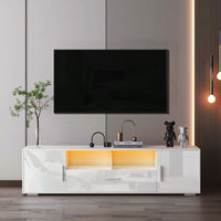 Modern LED TV Stand with Remote Control Light Belt Stylish Entertainment Center for Living Room and Bedroom White