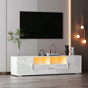 Modern LED TV Stand with Remote Control Light Belt Stylish Entertainment Center for Living Room and Bedroom White