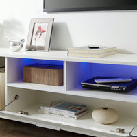 Modern LED TV Stand with Remote Control Light Belt Stylish Entertainment Center for Living Room and Bedroom White