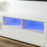 Modern LED TV Stand with Remote Control Light Belt Stylish Entertainment Center for Living Room and Bedroom White