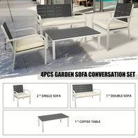 4 Pieces Patio Garden Sofa Conversation Set, All Weather Outdoor Furniture Set With Cushions Coffee Table For Backyard Balcony Lawn