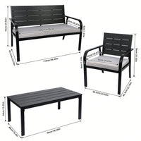 4 Pieces Patio Garden Sofa Conversation Set, All Weather Outdoor Furniture Set With Cushions Coffee Table For Backyard Balcony Lawn