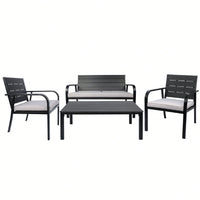 4 Pieces Patio Garden Sofa Conversation Set, All Weather Outdoor Furniture Set With Cushions Coffee Table For Backyard Balcony Lawn