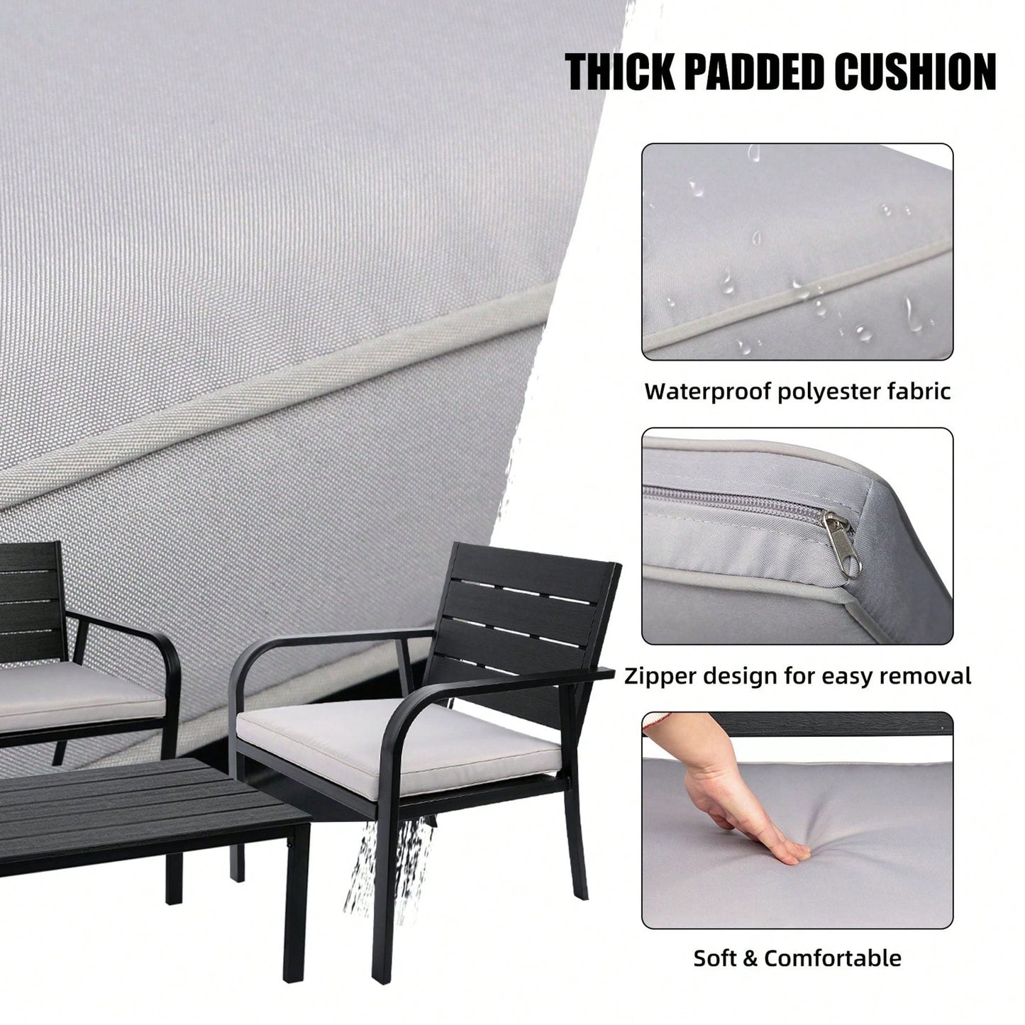 4 Pieces Patio Garden Sofa Conversation Set, All Weather Outdoor Furniture Set With Cushions Coffee Table For Backyard Balcony Lawn