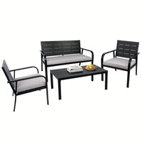 4 Pieces Patio Garden Sofa Conversation Set, All Weather Outdoor Furniture Set With Cushions Coffee Table For Backyard Balcony Lawn