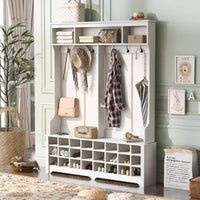 Modern Multifunctional Hallway Coat Rack and Entryway Bench with 24 Shoe Cubbies and Ample Storage Space