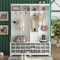 Modern Multifunctional Hallway Coat Rack and Entryway Bench with 24 Shoe Cubbies and Ample Storage Space