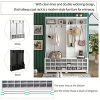 Modern Multifunctional Hallway Coat Rack and Entryway Bench with 24 Shoe Cubbies and Ample Storage Space