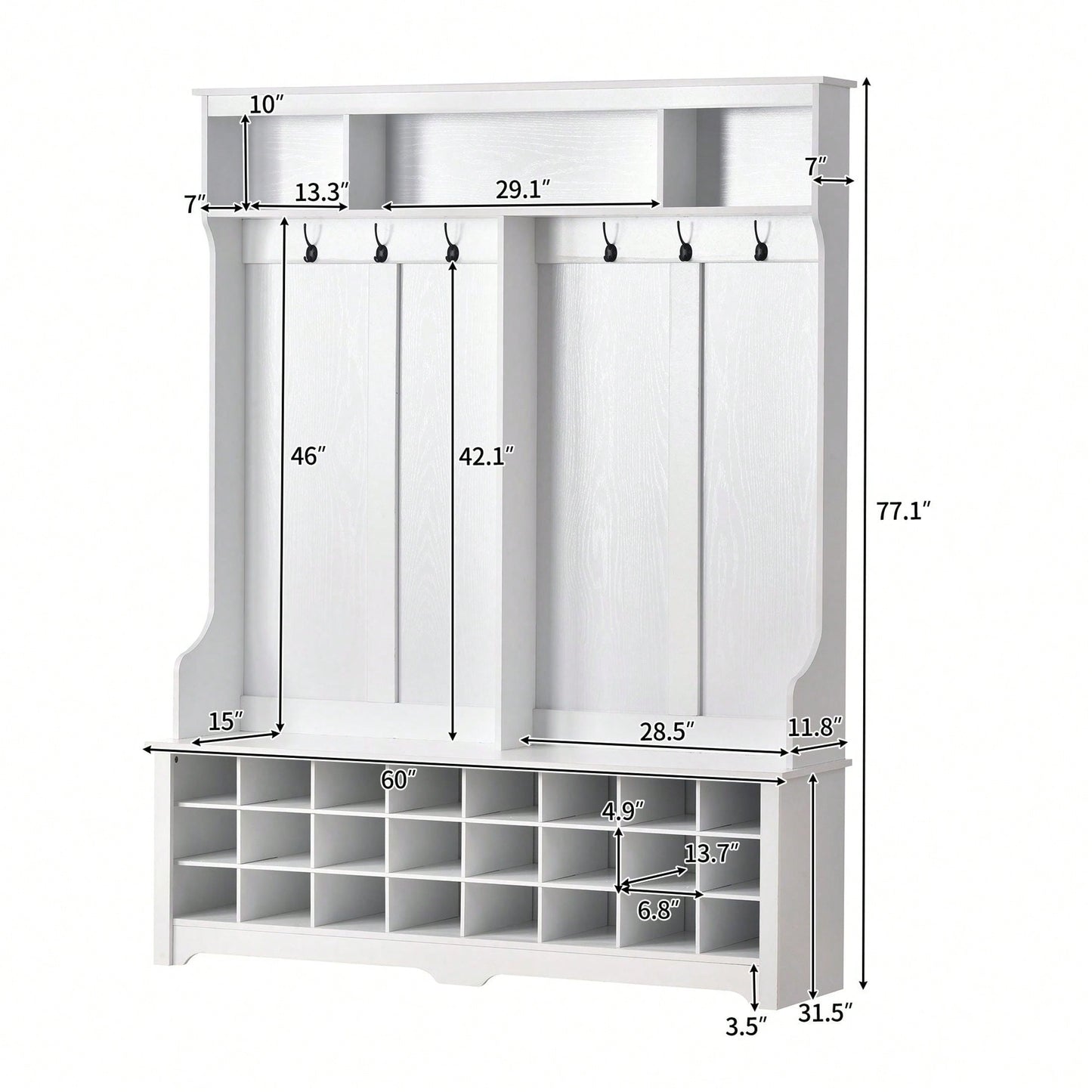 Modern Multifunctional Hallway Coat Rack and Entryway Bench with 24 Shoe Cubbies and Ample Storage Space