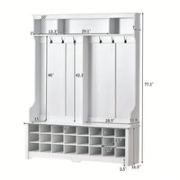 Modern Multifunctional Hallway Coat Rack and Entryway Bench with 24 Shoe Cubbies and Ample Storage Space
