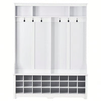 Modern Multifunctional Hallway Coat Rack and Entryway Bench with 24 Shoe Cubbies and Ample Storage Space
