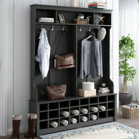 Modern Multifunctional Hallway Coat Rack and Entryway Bench with 24 Shoe Cubbies and Ample Storage Space