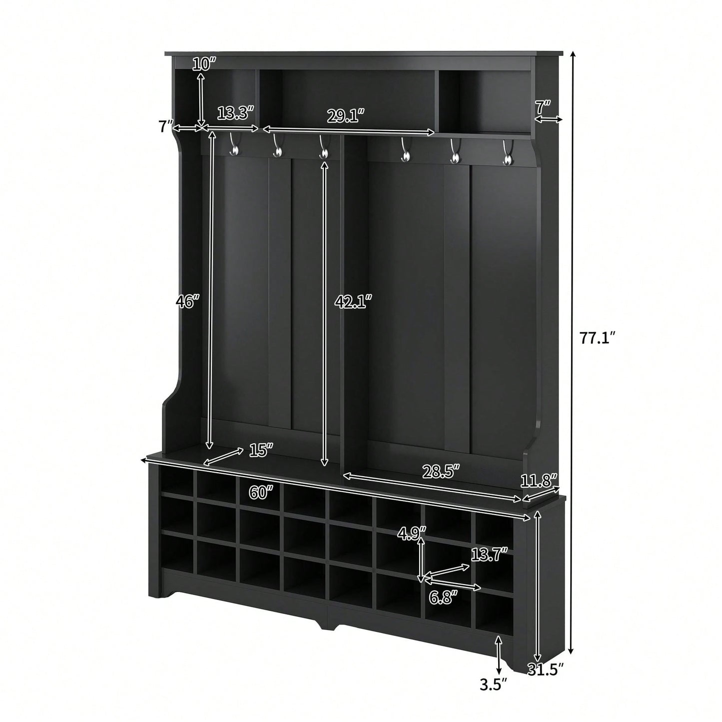 Modern Multifunctional Hallway Coat Rack and Entryway Bench with 24 Shoe Cubbies and Ample Storage Space