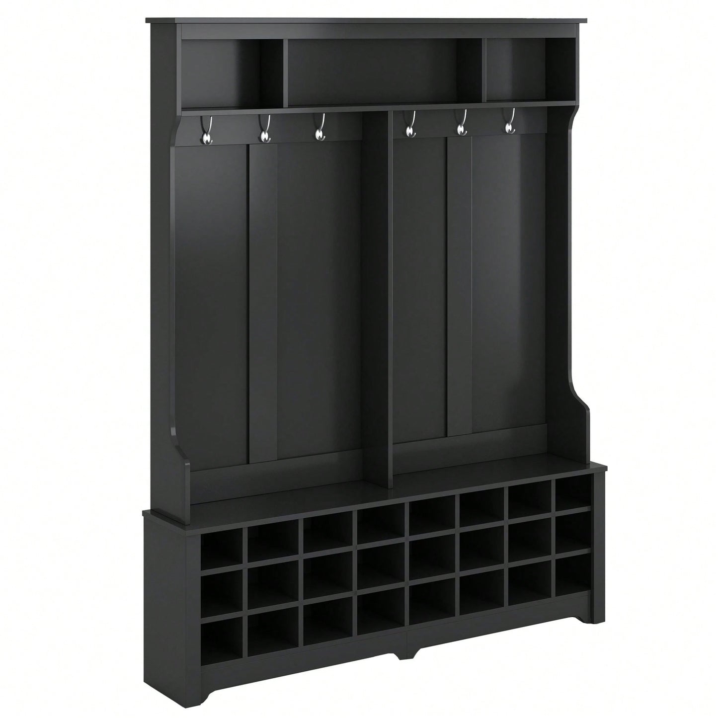 Modern Multifunctional Hallway Coat Rack and Entryway Bench with 24 Shoe Cubbies and Ample Storage Space