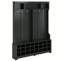 Modern Multifunctional Hallway Coat Rack and Entryway Bench with 24 Shoe Cubbies and Ample Storage Space