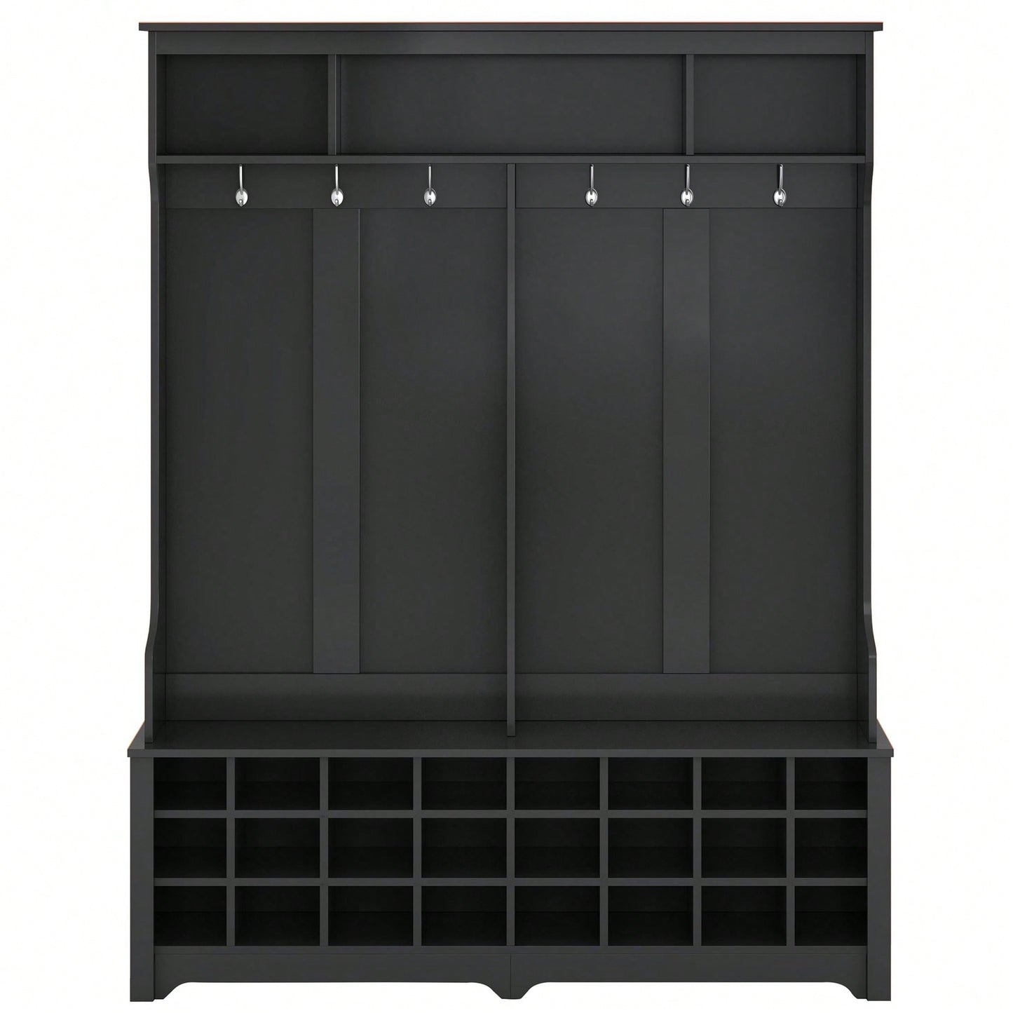 Modern Multifunctional Hallway Coat Rack and Entryway Bench with 24 Shoe Cubbies and Ample Storage Space