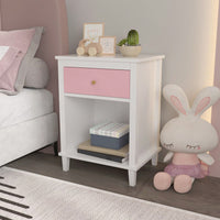 Wooden Nightstand With One Drawer One Shelf For Kids, Adults