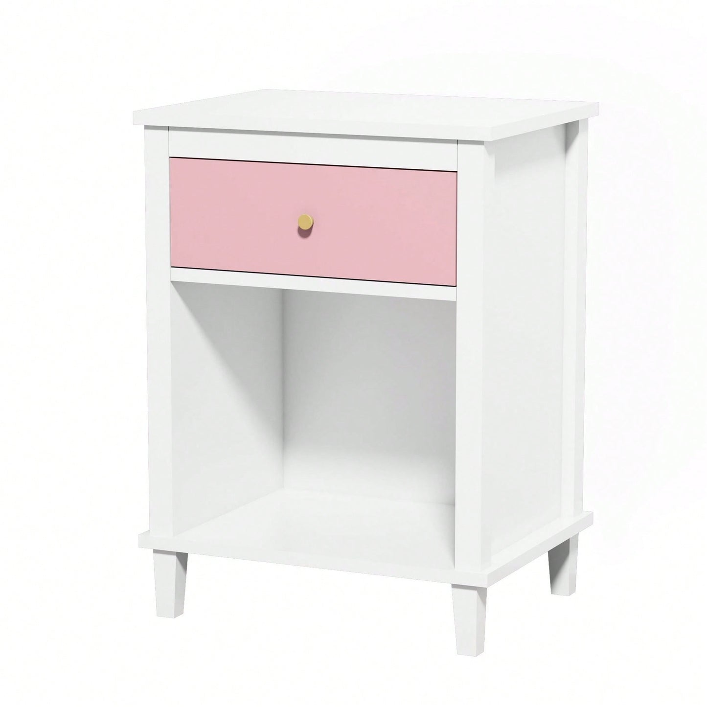 Wooden Nightstand With One Drawer One Shelf For Kids, Adults