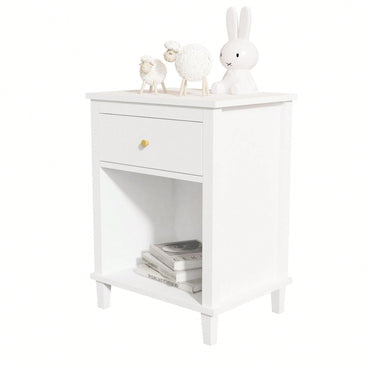 Wooden Nightstand With One Drawer One Shelf For Kids, Adults