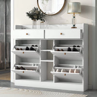 Stylish 4-Drawer Shoe Cabinet Multifunctional 2-Tier Organizer Free Standing for Entryway Storage