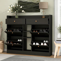 Stylish 4-Drawer Shoe Cabinet Multifunctional 2-Tier Organizer Free Standing for Entryway Storage