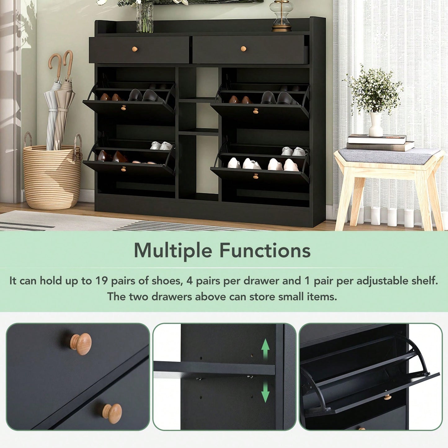 Stylish 4-Drawer Shoe Cabinet Multifunctional 2-Tier Organizer Free Standing for Entryway Storage