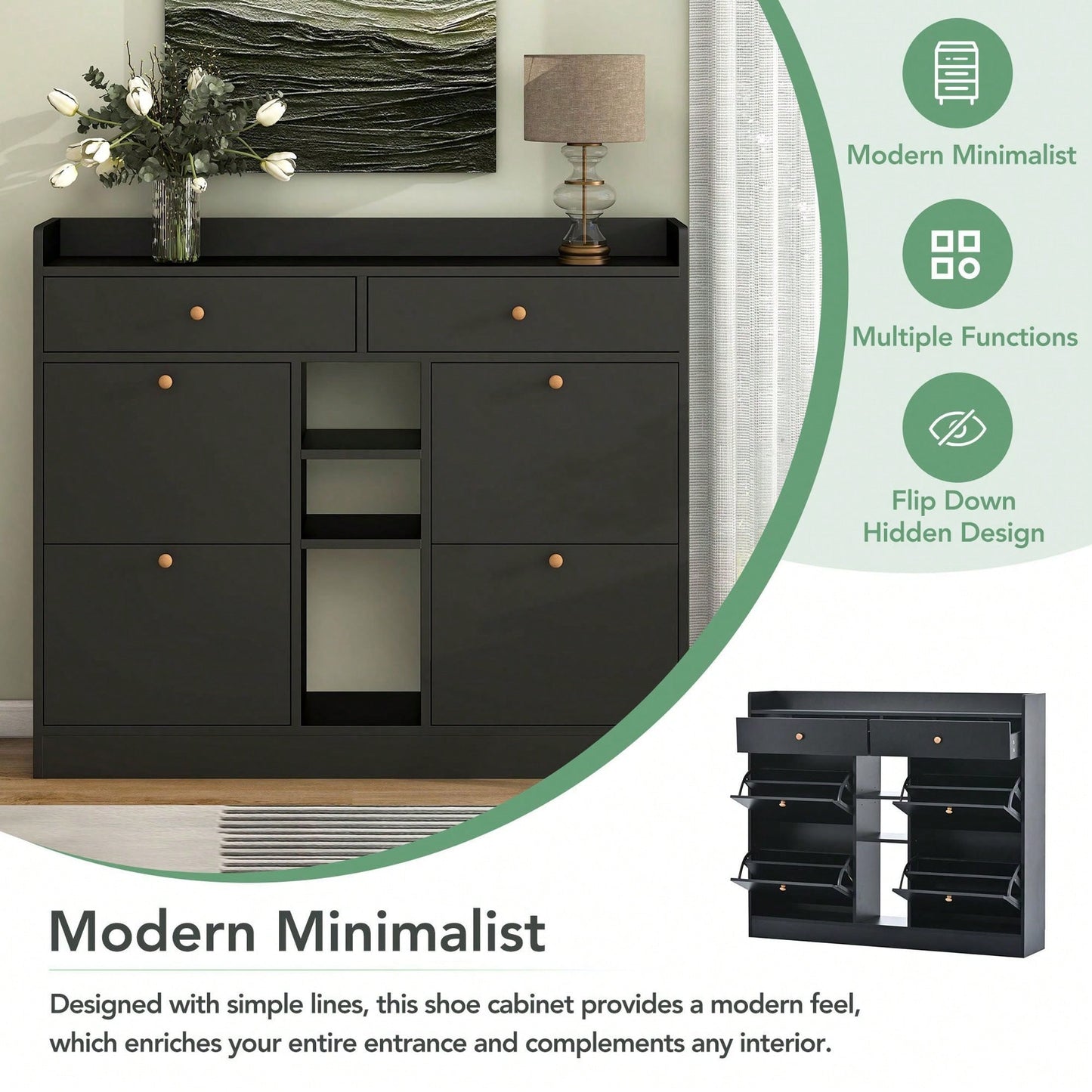 Stylish 4-Drawer Shoe Cabinet Multifunctional 2-Tier Organizer Free Standing for Entryway Storage