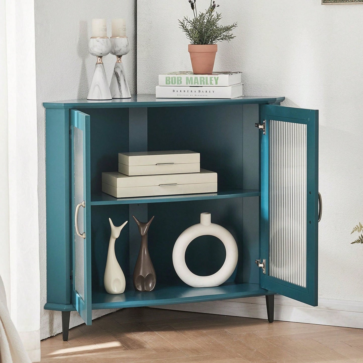 Corner Cabinet, Corner Night Stand, Free-Standing Storage Shelf Organizer