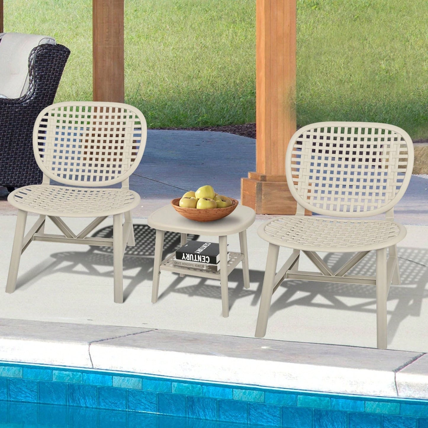 Hollow Design Outdoor Bistro Set with Lounge Chairs and Coffee Table for Garden Balcony All Weather Use