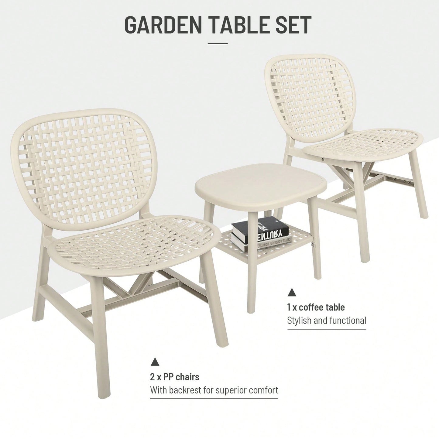 Hollow Design Outdoor Bistro Set with Lounge Chairs and Coffee Table for Garden Balcony All Weather Use