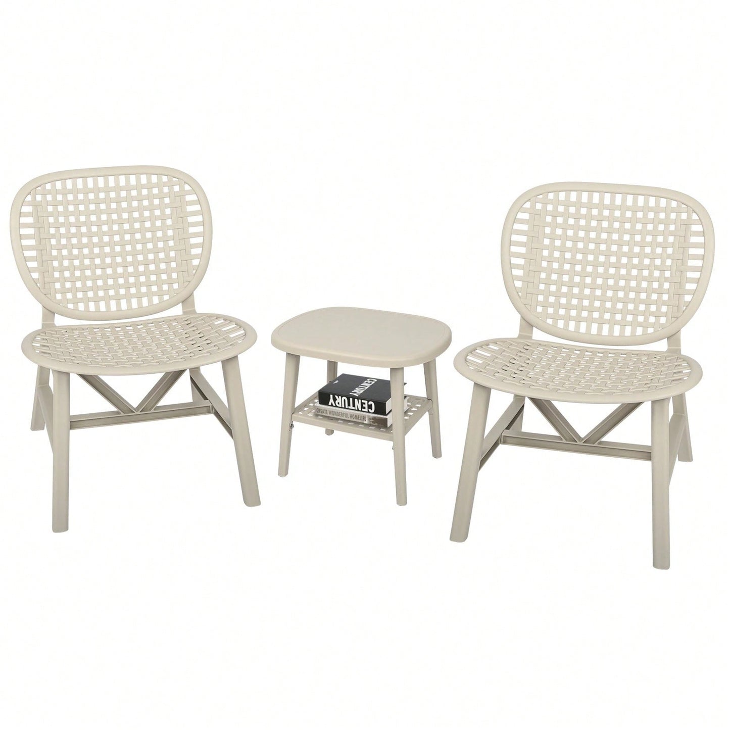 Hollow Design Outdoor Bistro Set with Lounge Chairs and Coffee Table for Garden Balcony All Weather Use