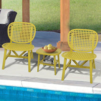 Hollow Design Outdoor Bistro Set with Lounge Chairs and Coffee Table for Garden Balcony All Weather Use