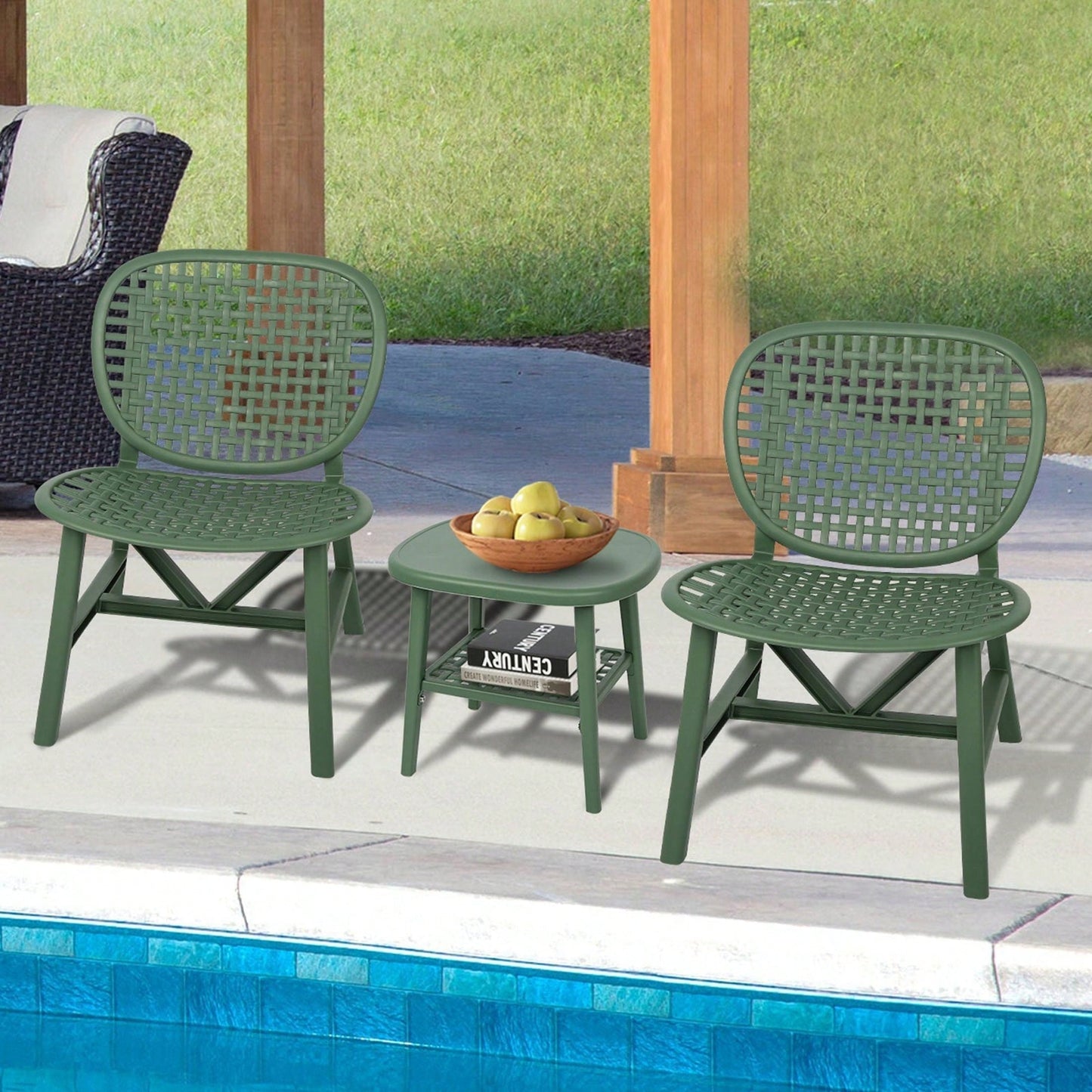 Hollow Design Outdoor Bistro Set with Lounge Chairs and Coffee Table for Garden Balcony All Weather Use