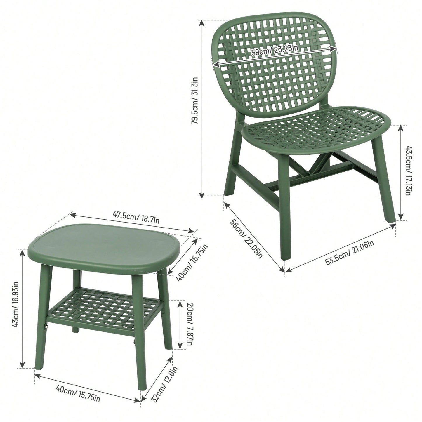 Hollow Design Outdoor Bistro Set with Lounge Chairs and Coffee Table for Garden Balcony All Weather Use