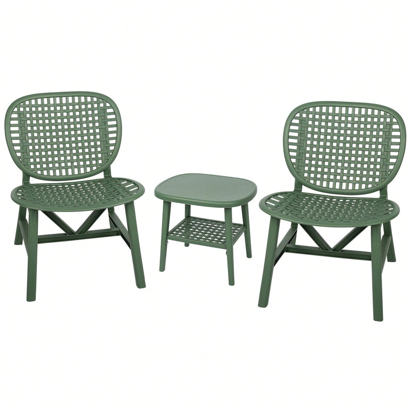 Hollow Design Outdoor Bistro Set with Lounge Chairs and Coffee Table for Garden Balcony All Weather Use