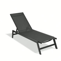 Adjustable Outdoor Chaise Lounge Chair - Five-Position Recliner, All Weather for Patio, Beach, Yard, Pool - Grey Frame & Dark Grey Fabric