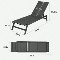 Adjustable Outdoor Chaise Lounge Chair - Five-Position Recliner, All Weather for Patio, Beach, Yard, Pool - Grey Frame & Dark Grey Fabric