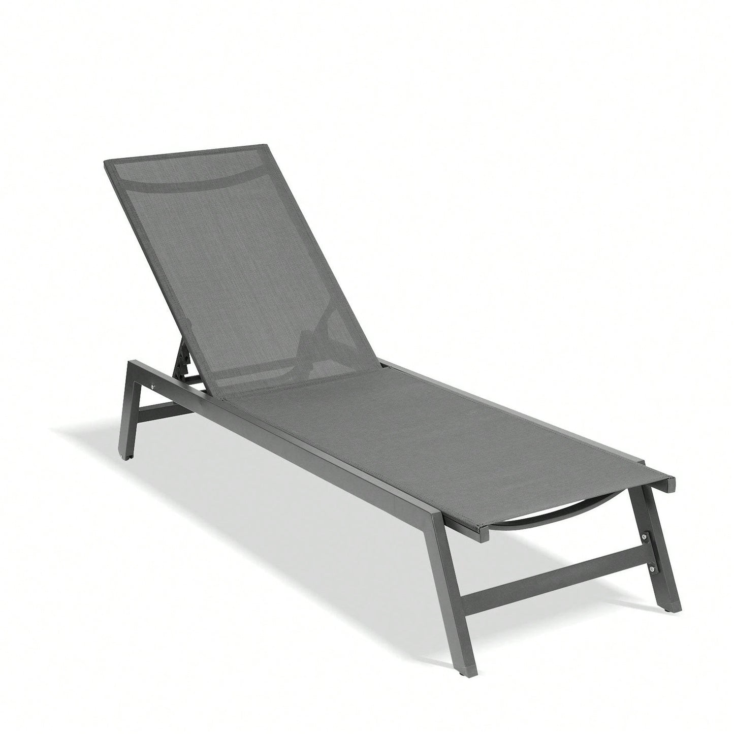 Adjustable Outdoor Chaise Lounge Chair - Five-Position Recliner, All Weather for Patio, Beach, Yard, Pool - Grey Frame & Dark Grey Fabric